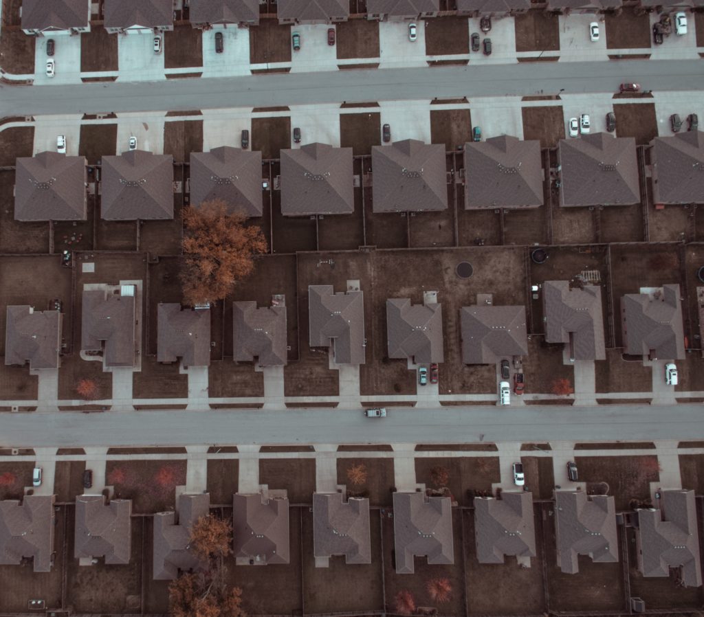 Overhead view of neighborhood driveways