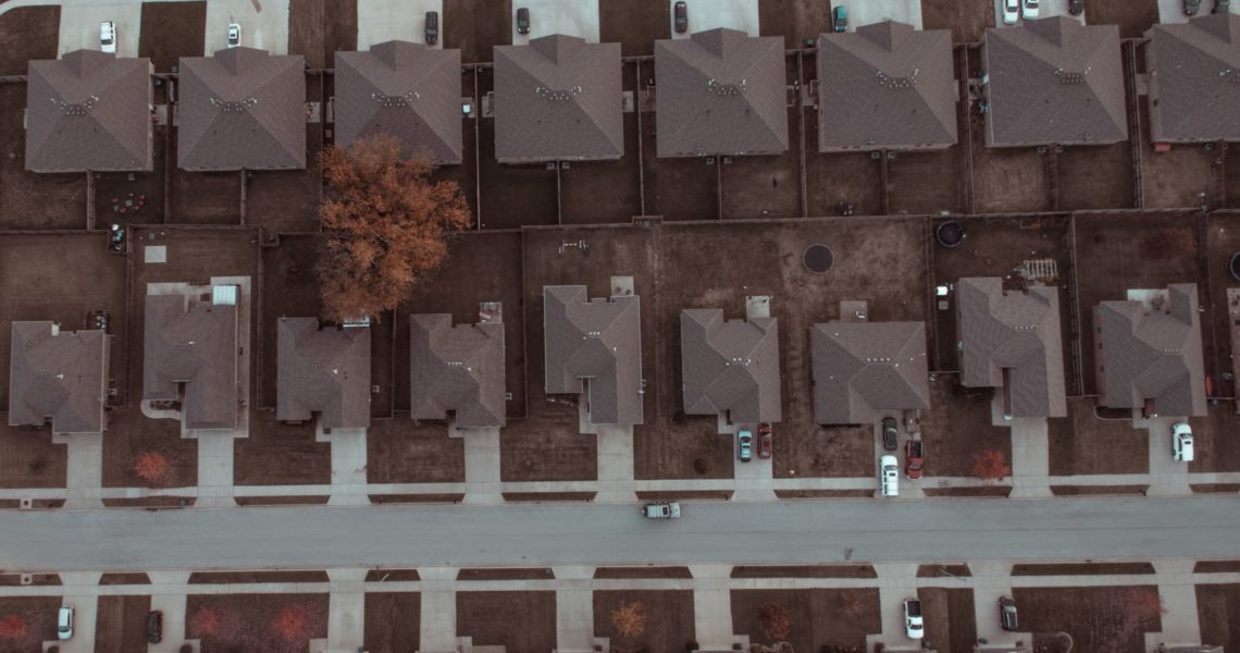 Overhead view of neighborhood driveways